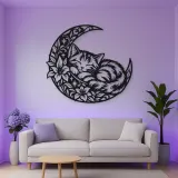 Sleeping Cat Crescent Metal Wall Art | Pet Lover Silhouette Decor