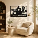 Personalized Vinyl Record Metal Wall Art with Vintage Microphone - lifestyle view 5