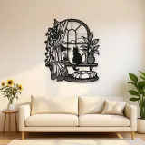 Cat on Windowsill Metal Wall Art | Pet Lover Silhouette Decor