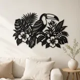 Arte mural de metal Toucan Leaf Garden | Decoración silueta de vida salvaje