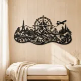 Compass Mountain Flow Metal Wall Art | Nature Silhouette Decor - lifestyle view 5