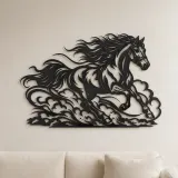Arte mural de metal con flujo de polvo galopante | Decoración ecuestre