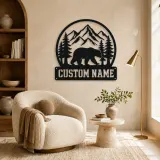Personalized Bear and Pine Forest Metal Wall Art - lifestyle view 5