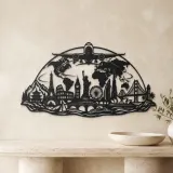 Airplane World Arc Metal Wall Art | Travel and City Wall Decor - lifestyle view 3