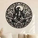 Metallsilhouette "Lotus Mond Frau" | Minimalistische Frauenlinie Kunst