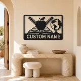 Personalized Teacher Metal Wall Art with Book and Apple - lifestyle view 3