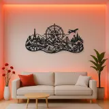 Compass Mountain Flow Metal Wall Art | Nature Silhouette Decor