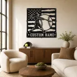 Décoration murale en métal personnalisée de batteuse de softball avec drapeau américain usé