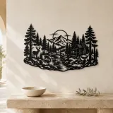 Deer in the Pines Metal Wall Art | Wildlife Silhouette Decor - lifestyle view 3