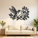 Hummingbird Blossom Metal Wall Art | Wildlife Silhouette Decor