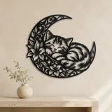 Sleeping Cat Crescent Metal Wall Art | Pet Lover Silhouette Decor - lifestyle view 3
