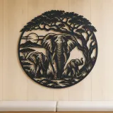 Elephant Tree Circle Metal Wall Art | Wildlife Silhouette Decor - lifestyle view 5