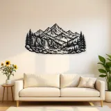 Waterfall Mountain Valley Metal Wall Art | Nature Silhouette Decor