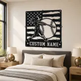 Personalized Softball Batter Distressed American Flag Metal Wall Art - lifestyle view 2