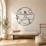 Arte mural de metal Warrior Two Horizon | Decoración mural de yoga y meditación