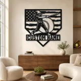 Décoration murale en métal personnalisée - Batteuse de softball féminine avec drapeau américain