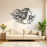 Windblown Hair Face Metal Wall Art | Minimalist Woman Line Art