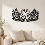 Arte mural de metal Swan Heart Pair | Decoración silueta de vida salvaje