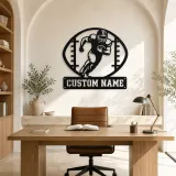 Personalized Football Player Metal Wall Art with Ball Frame - lifestyle view 4