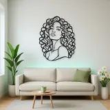 Curly Hair Portrait Metal Wall Art | Minimalist Woman Line Art