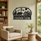 Personalized Bear Cabin Metal Wall Art with Mountain Scene - lifestyle view 4