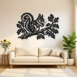 Squirrel Oak Branch Metal Wall Art | Wildlife Silhouette Decor