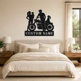 Personalized Motorcycle Family with Seated Daughter Metal Wall Art - lifestyle view 2