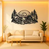 Forest Sun Arc Metal Wall Art | Nature Silhouette Decor