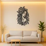 Botanical Hair Face Metal Wall Art | Minimalist Woman Line Art