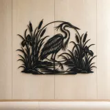 Heron Reed Garden Metal Wall Art | Wildlife Silhouette Decor - lifestyle view 5