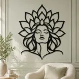 Lotus Face Muse Metal Wall Art | Minimalist Woman Line Art - lifestyle view 2