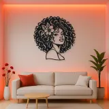Afro Silhouette Face Metal Wall Art | Minimalist Woman Line Art