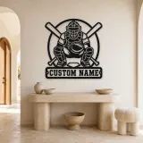 Personalized Baseball Catcher Crossed Bats Metal Wall Art - lifestyle view 3
