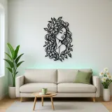 Botanical Hair Face Metal Wall Art | Minimalist Woman Line Art
