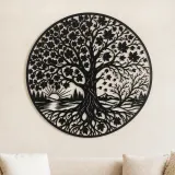 Arte mural de metal de estaciones del árbol de arce | Decoración mural botánica de metal