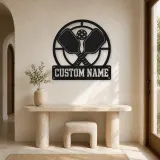 Personalized Pickleball Paddle Metal Wall Art with Court Lines - lifestyle view 3