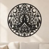 Arte mural de metal de manos de meditación con loto | Decoración de siluetas en movimiento