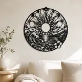 Cartel de metal de sol y océano | Decoración costera y náutica