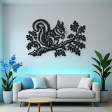 Squirrel Oak Branch Metal Wall Art | Wildlife Silhouette Decor