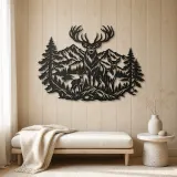 Stag Mountain Crest Metal Wall Art | Nature Silhouette Decor - lifestyle view 5