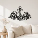 Cartel de metal Ancla y Olas | Decoración Náutica y Costera
