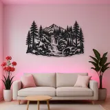 Forest Waterfall Metal Wall Art | Nature Silhouette Decor