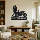Personalized Cafe Racer Family of Three Metal Wall Art - lifestyle view 4