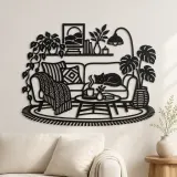 Cartel de metal de línea de sofá acogedor | Decoración de metal para el hogar acogedor