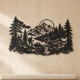 Hiker in the Woods Metal Wall Art | Nature Silhouette Decor - lifestyle view 5