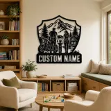 Personalized Family of Three Motorcycle Mountain Cabin Metal Wall Art - lifestyle view 4