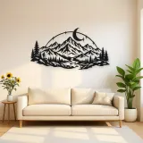 Moonlit Mountain Arc Metal Wall Art | Nature Silhouette Decor