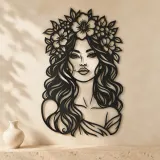 Floral Crown Muse Metal Wall Art | Minimalist Woman Line Art - lifestyle view 3