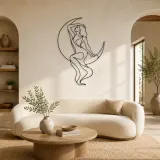 Insegna in Metallo con Figura Drappeggiata e Luna | Decorazione da Parete Donna Celestiale
