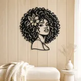 Afro Silhouette Face Metal Wall Art | Minimalist Woman Line Art - lifestyle view 5